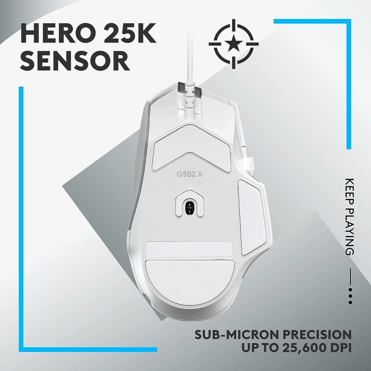 ماوس ألعاب Logitech G502 X سلكي أبيض بمستشعر HERO 25K - Thumbnail 2