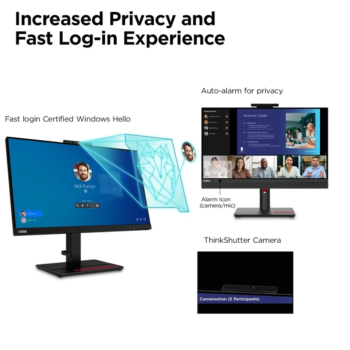 Lenovo ThinkVision T24v-30 24-Inch FHD IPS 75Hz Conferencing Monitor with 2MP Webcam - Thumbnail 9