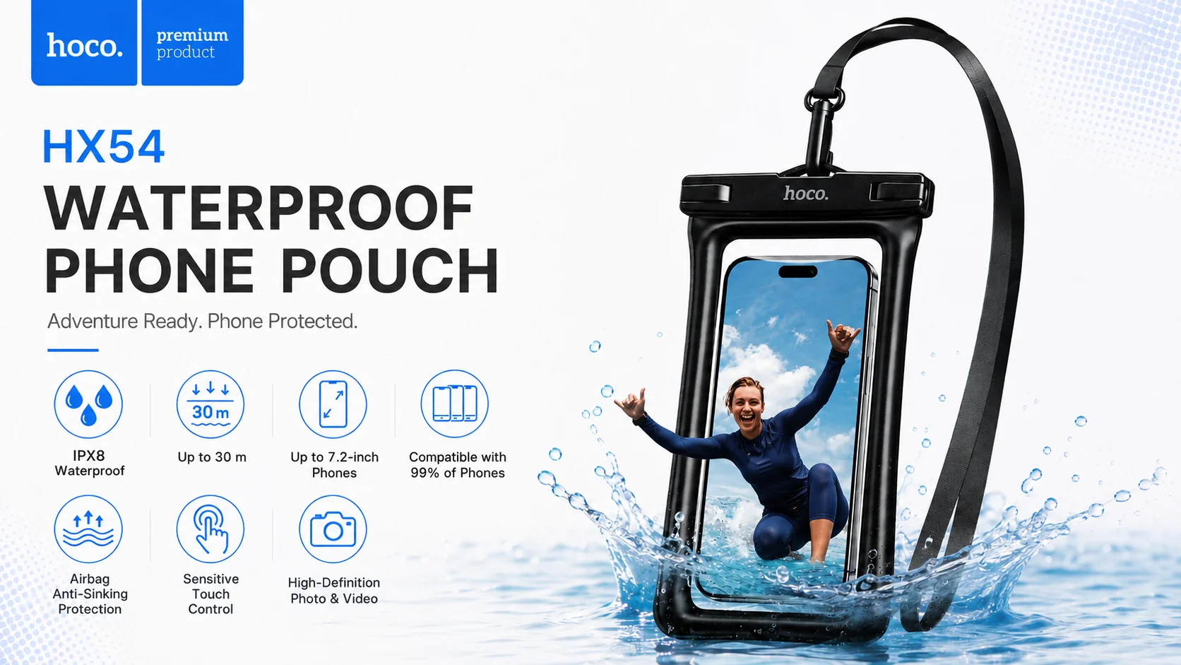 HOCO HX54 IPX8 Waterproof Phone Pouch with Anti-Sinking Airbag - Black - Image 6
