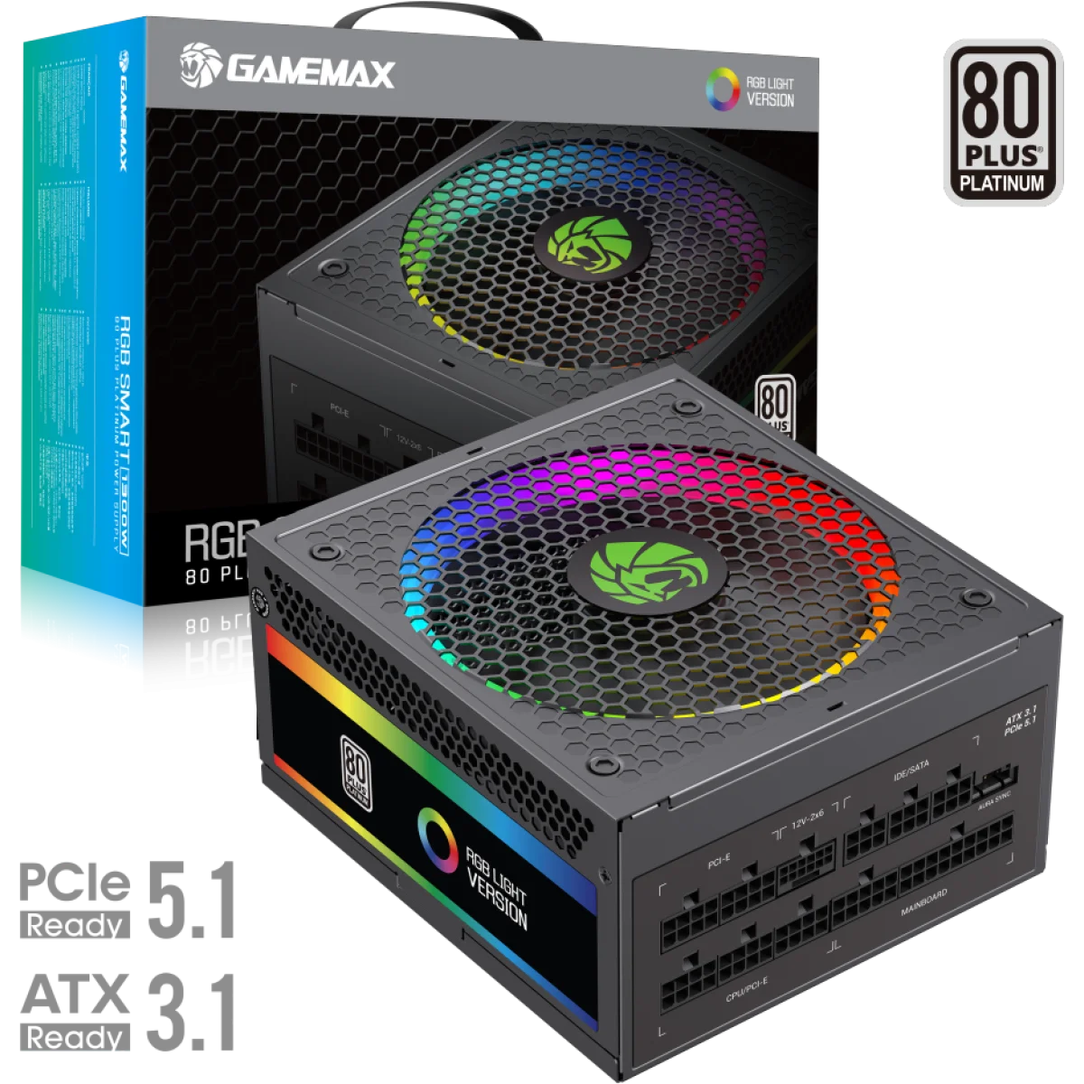 مزود طاقة GameMax RGB-Smart 1300 PRO بقدرة 1300 واط معياري بالكامل ATX 3.1 وكفاءة 80 PLUS Platinum