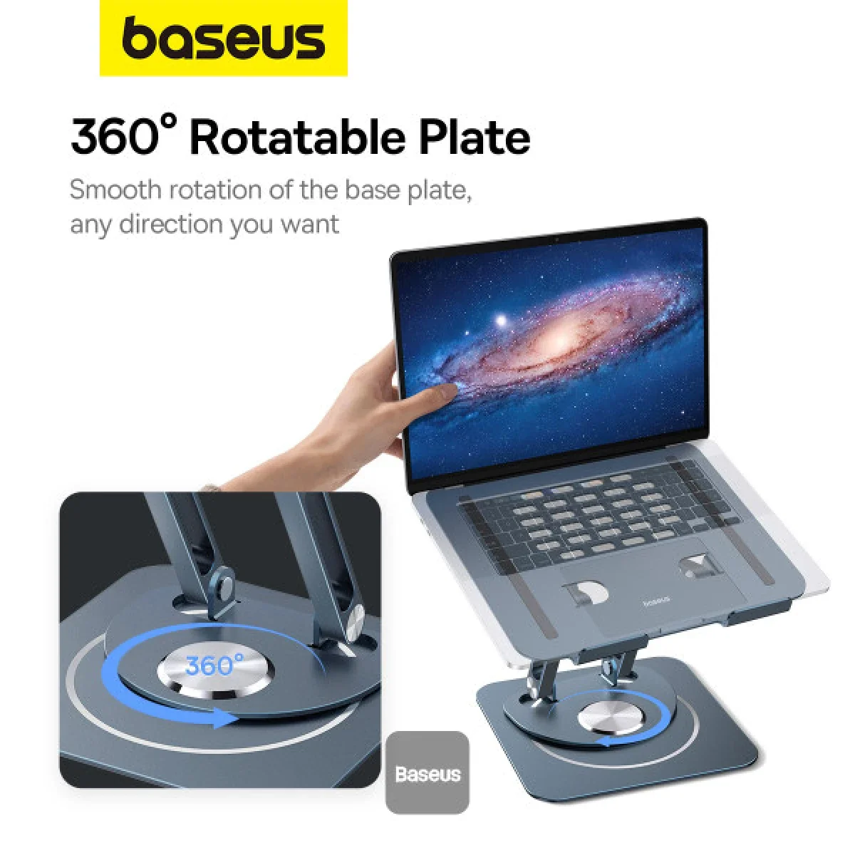 Baseus Foldable 360° Rotating Laptop & Tablet Stand, Three-Fold Version, Grey - Thumbnail 2