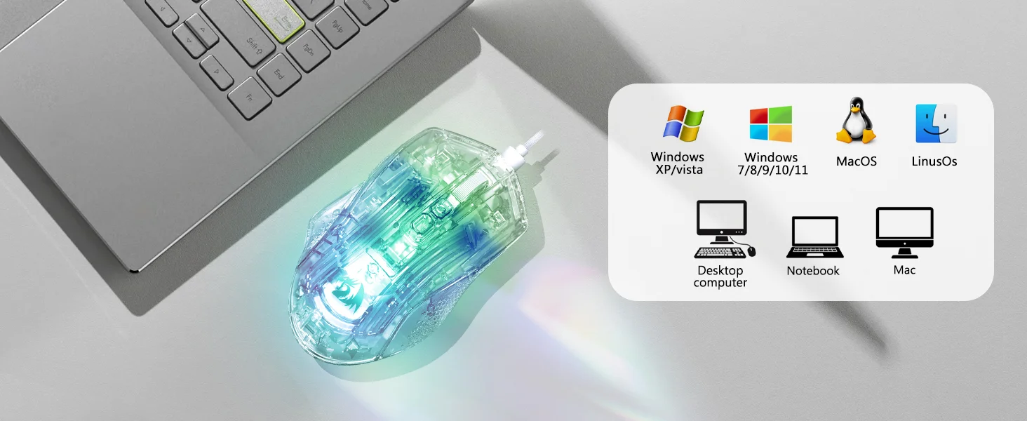 ماوس ألعاب Redragon M695 CT سلكي بدقة 24000 DPI وإضاءة RGB أبيض - Thumbnail 14