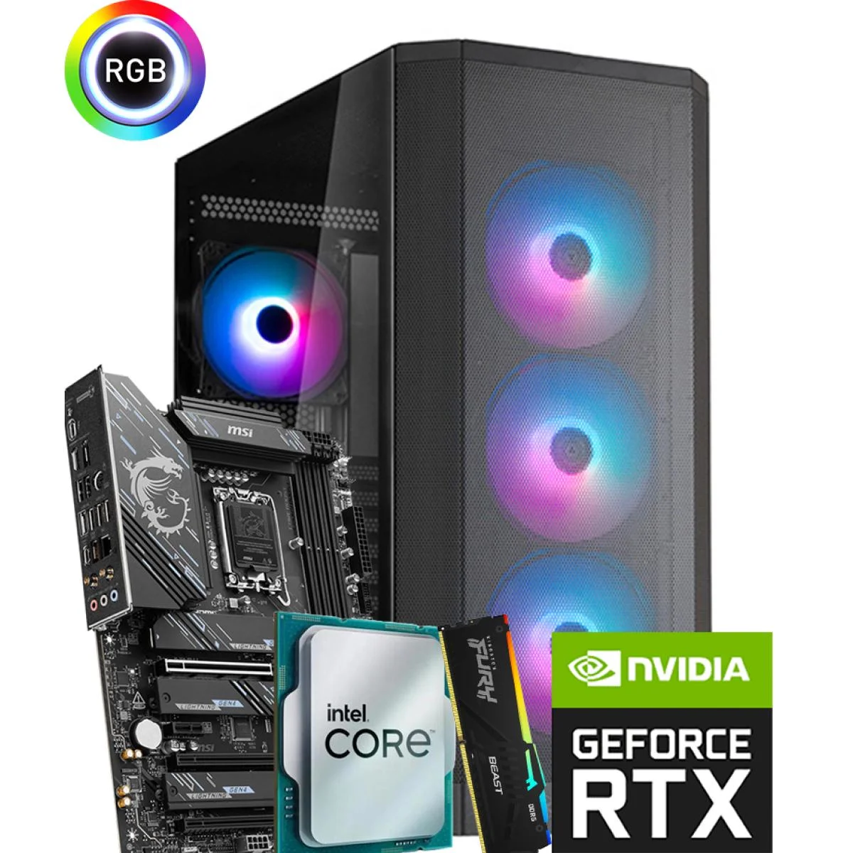 تجميعة كمبيوتر ألعاب Intel Core Ultra 7 270K مع RTX 5080 16GB وذاكرة DDR5 سعة 32GB وSSD NVMe سعة 1TB