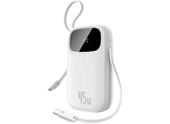 Baseus Qpow 3 10000mAh 45W Power Bank with 2 Built-in USB-C Cables - White - Image 6