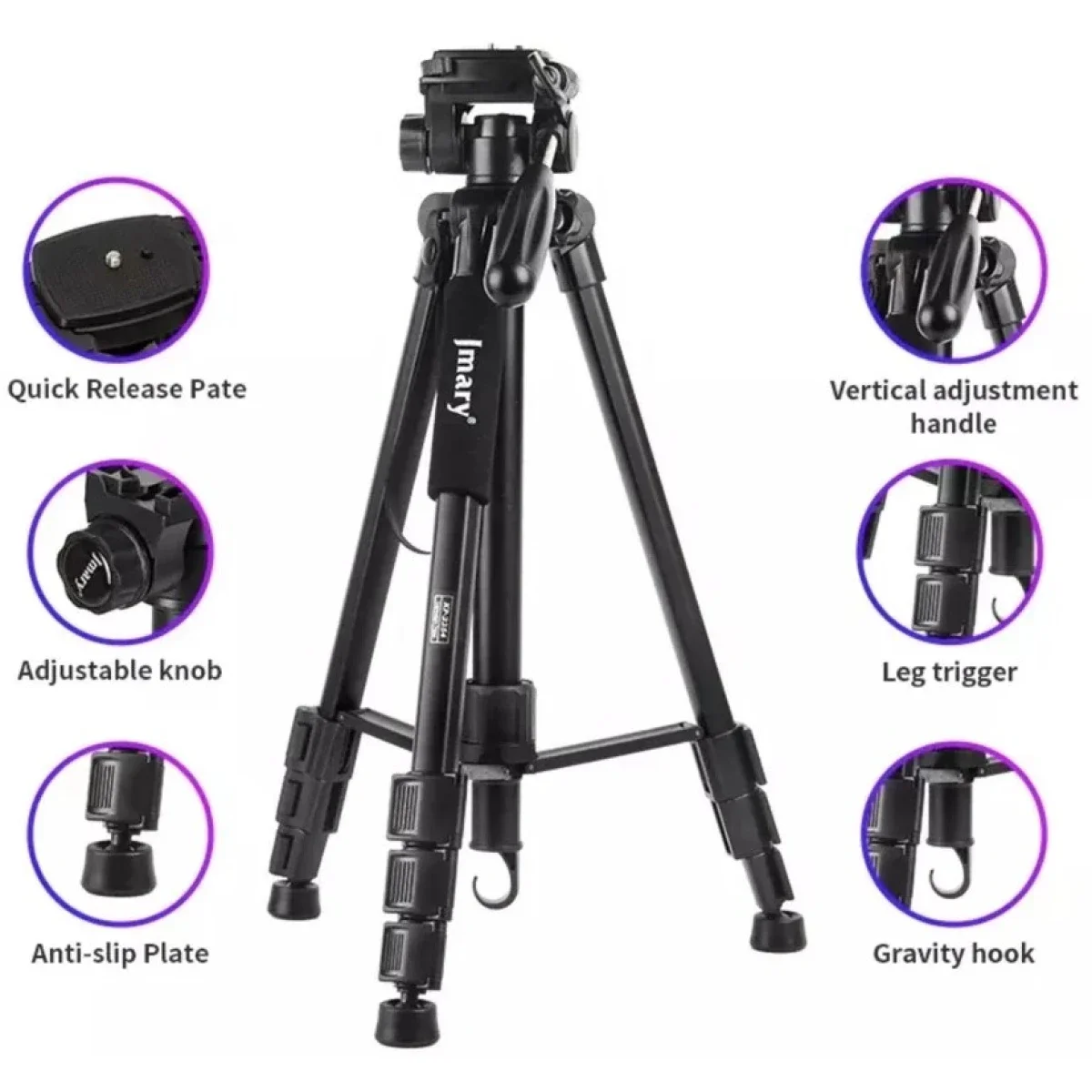 Jmary KP-2254 Professional Aluminum Tripod Monopod for DSLR Cameras, 4 kg Load, 1650 mm