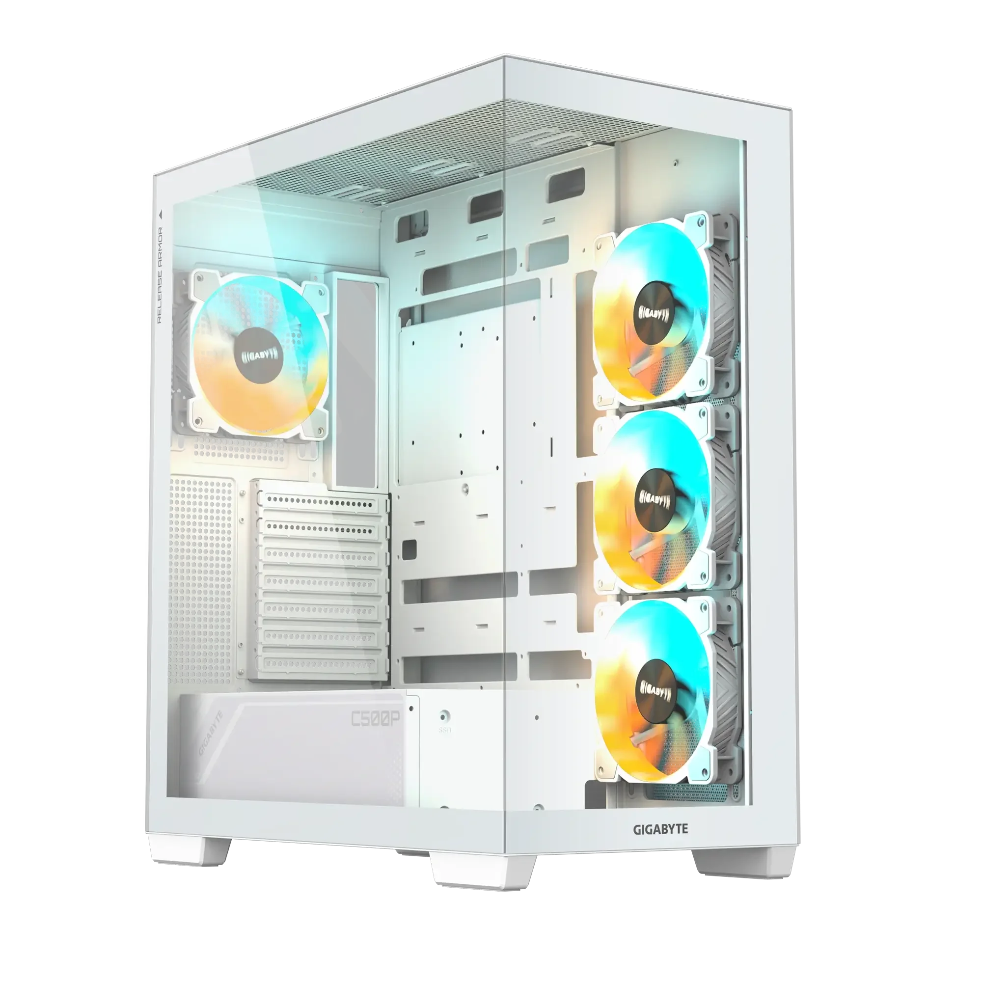 GIGABYTE C500 Panoramic Stealth ICE Tempered Glass Gaming Case with 4 ARGB Fans