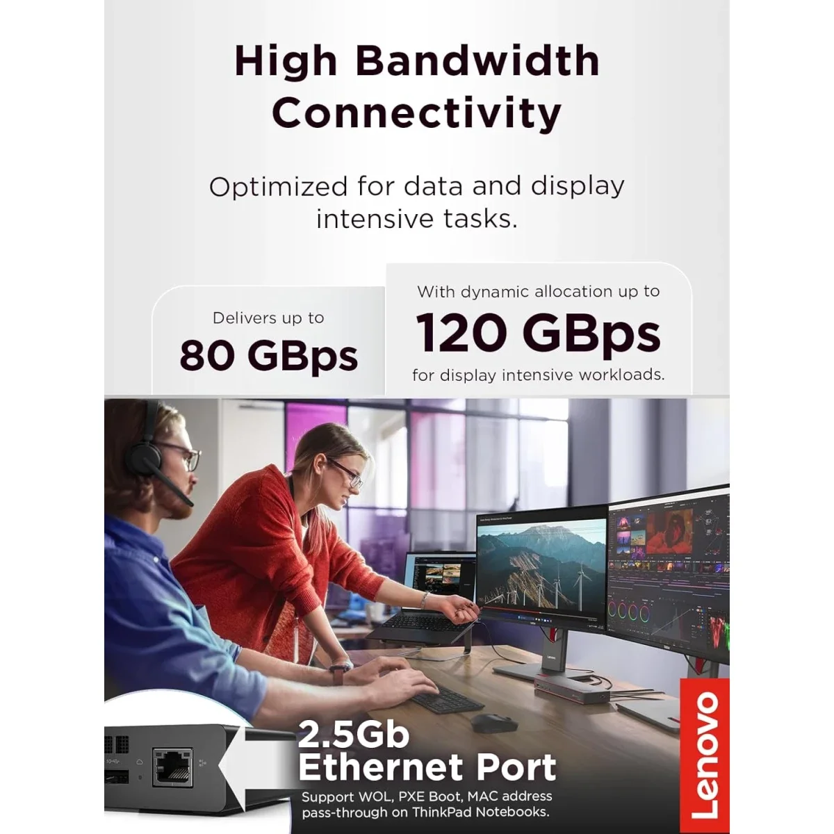 محطة إرساء Lenovo ThinkPad Thunderbolt 5 Smart Dock 7500 بسرعة 120Gbps وقدرة 180W أسود - Image 4