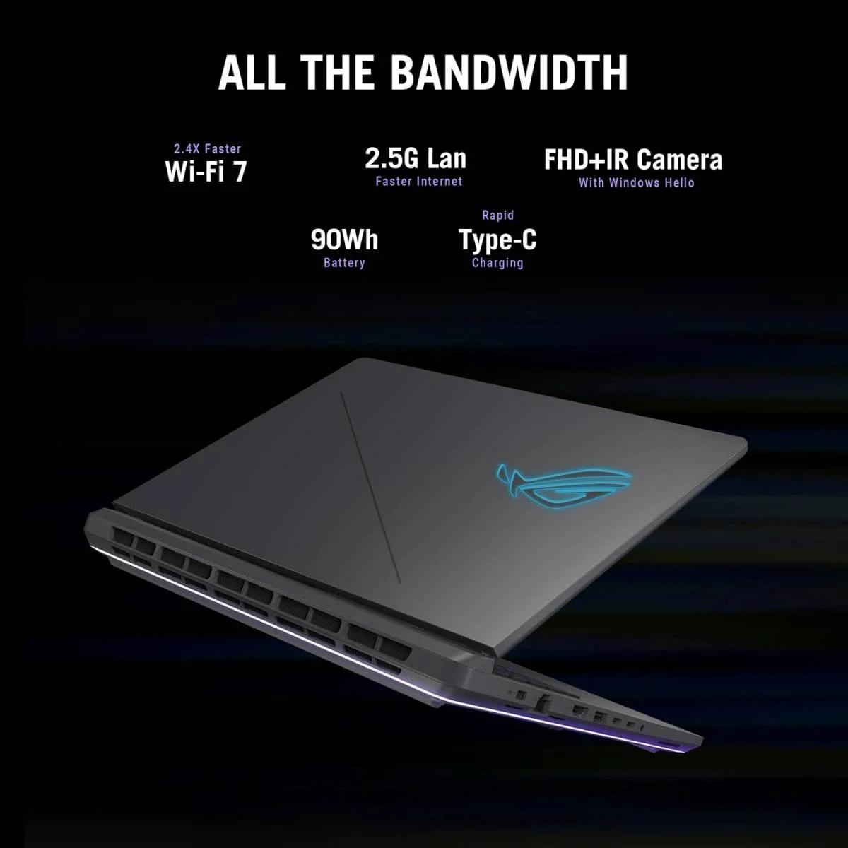 لابتوب ألعاب Asus ROG Strix G16 بمعالج Core Ultra 9 275HX وكرت RTX 5060 وذاكرة 32GB وسعة 2TB وشاشة 16 إنش FHD+ 165Hz IPS-Level أخضر Volt - Image 3