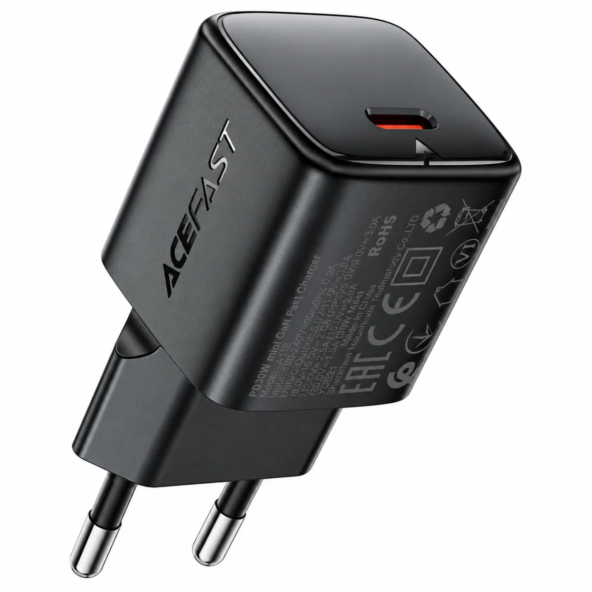 ACEFAST A118 30W GaN USB-C Fast Wall Charger Set with P16 Cable, EU Plug, Black