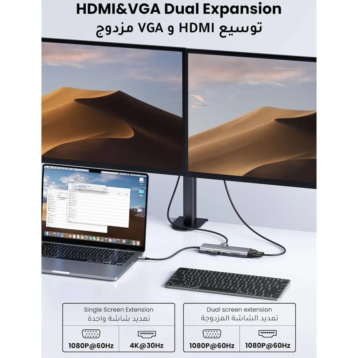موزع USB-C 10 في 1 من Ugreen مع HDMI بدقة 4K 30Hz وVGA وإيثرنت 1Gbps وPD بقدرة 100W - Image 4