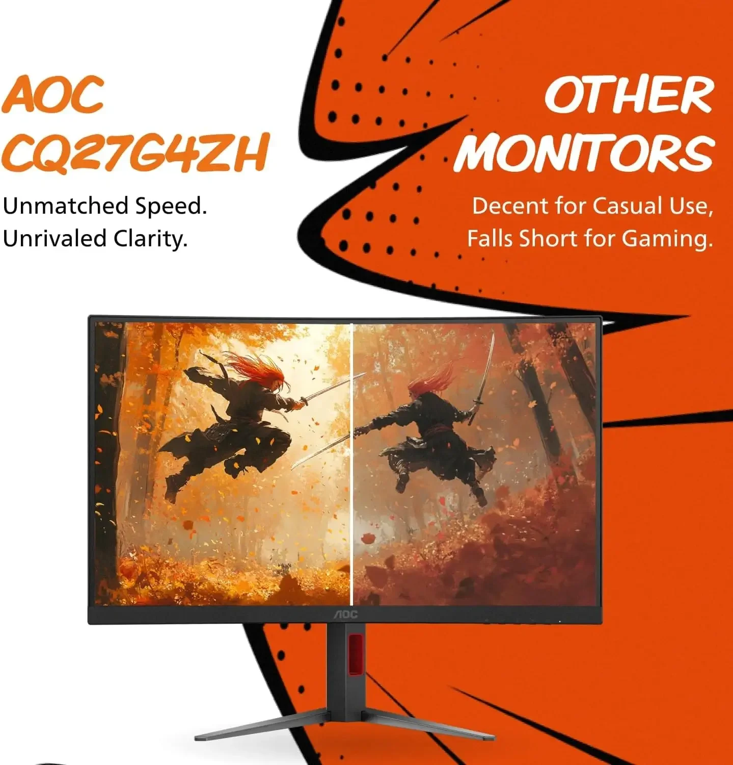 AOC CQ27G4ZH 27-inch QHD 2K 300Hz 0.3ms Curved Gaming Monitor - Thumbnail 5