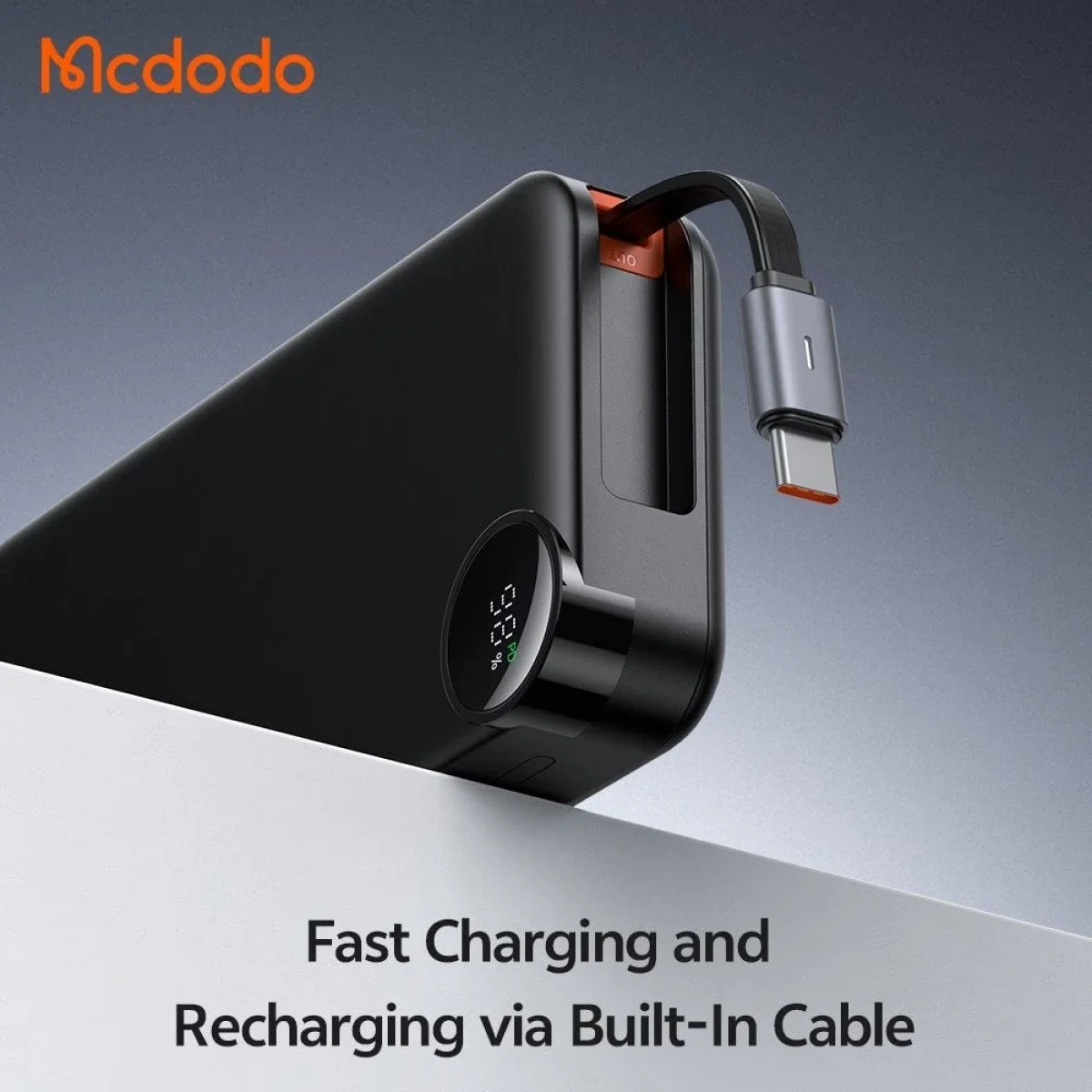 باور بانك Mcdodo MC-3870 بسعة 10000mAh وقدرة 30W مع كابل قابل للسحب وشاشة رقمية - أسود - Thumbnail 7
