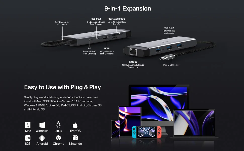 موزع USB Type-C TP-LINK UH9120C 9 في 1 مع HDMI بدقة 4K@60Hz وإيثرنت جيجابت وPD بقدرة 100W - Image 14