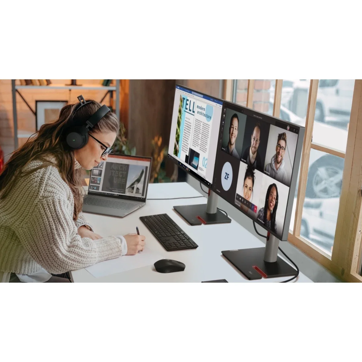 Lenovo ThinkVision T24v-30 24-Inch FHD IPS 75Hz Conferencing Monitor with 2MP Webcam - Thumbnail 2