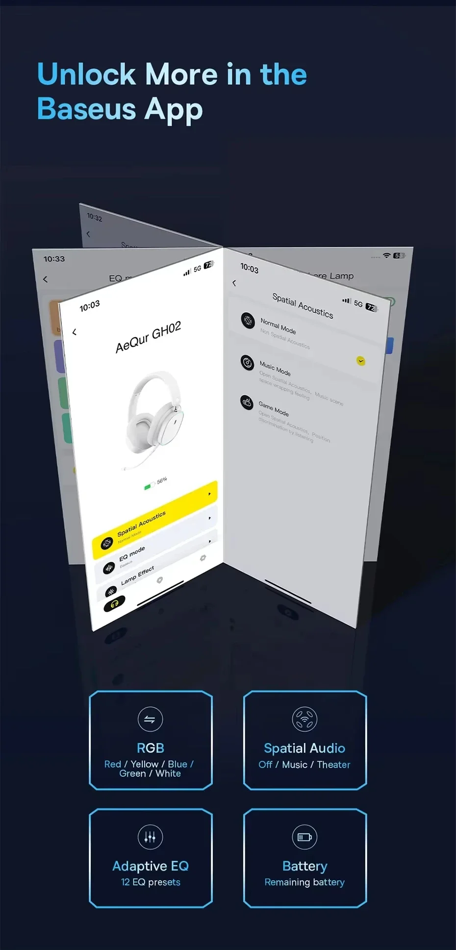 Baseus GH02 Wireless Gaming Headphones with ANC, RGB, 40mm Drivers and 40-Hour Playtime - White - Thumbnail 22