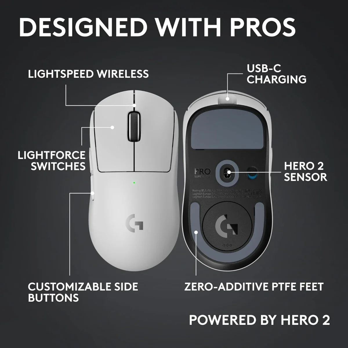 ماوس ألعاب لاسلكي Logitech G PRO X SUPERLIGHT 2c بوزن 51 جم أبيض - Thumbnail 5