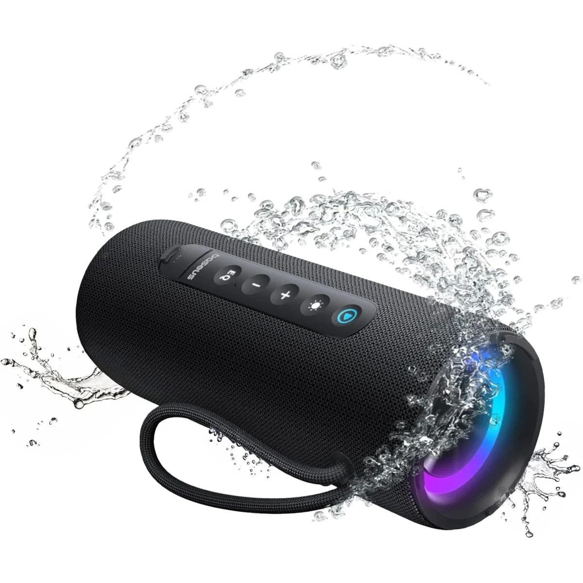 مكبر صوت Baseus AeQur Series VO20 بلوتوث مع إضاءة RGB، 15 واط، تشغيل حتى 15 ساعة - أسود