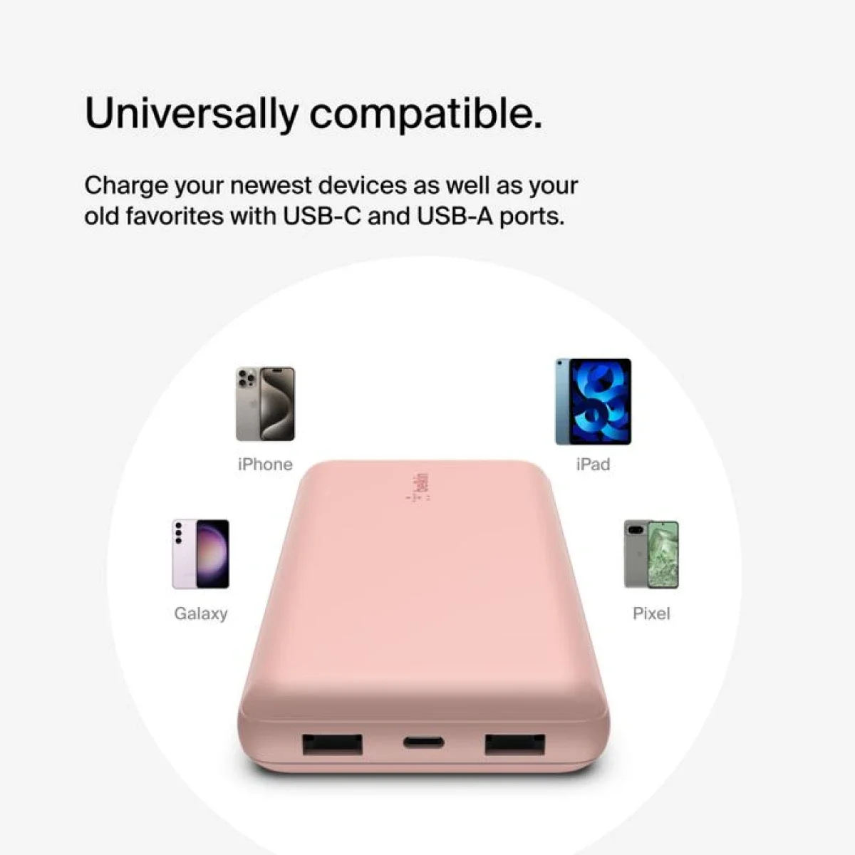 Belkin BoostCharge BPB012BTRG 20,000mAh 15W USB-C Power Bank with 2 USB-A Ports - Pink - Thumbnail 7