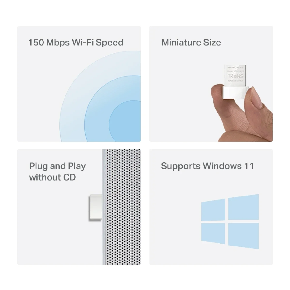 محول USB لاسلكي نانو MERCUSYS MW150US N150 - Thumbnail 3