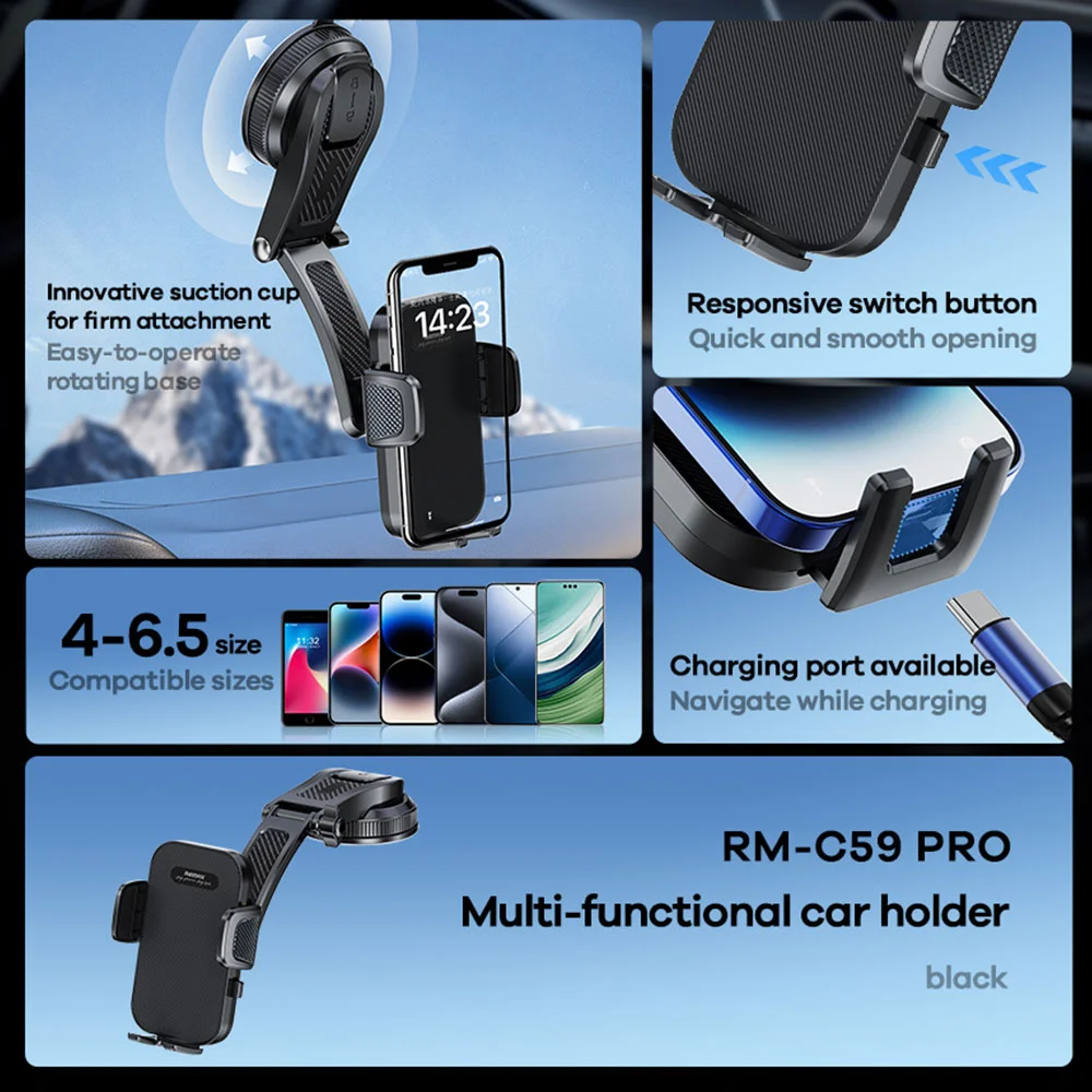 حامل موبايل للسيارة Remax RM-C59 PRO متعدد الاستخدامات - أسود - Thumbnail 3