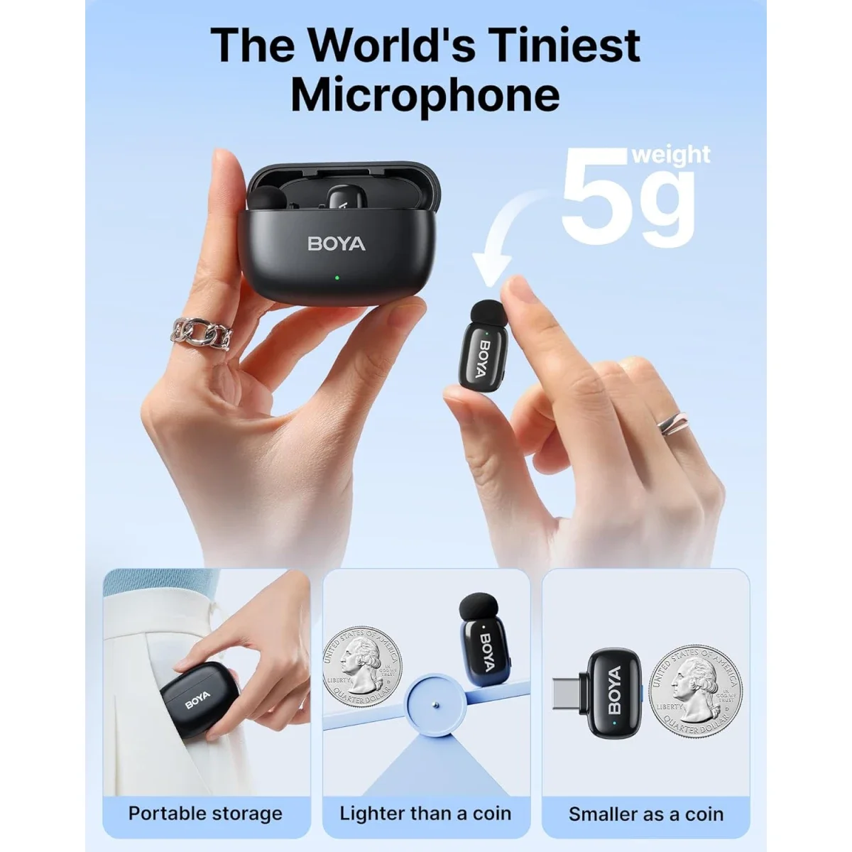 ميكروفون لافالير لاسلكي Boya Mini-14 بمنفذ USB-C وتقليل الضوضاء وبطارية 30 ساعة - Thumbnail 9