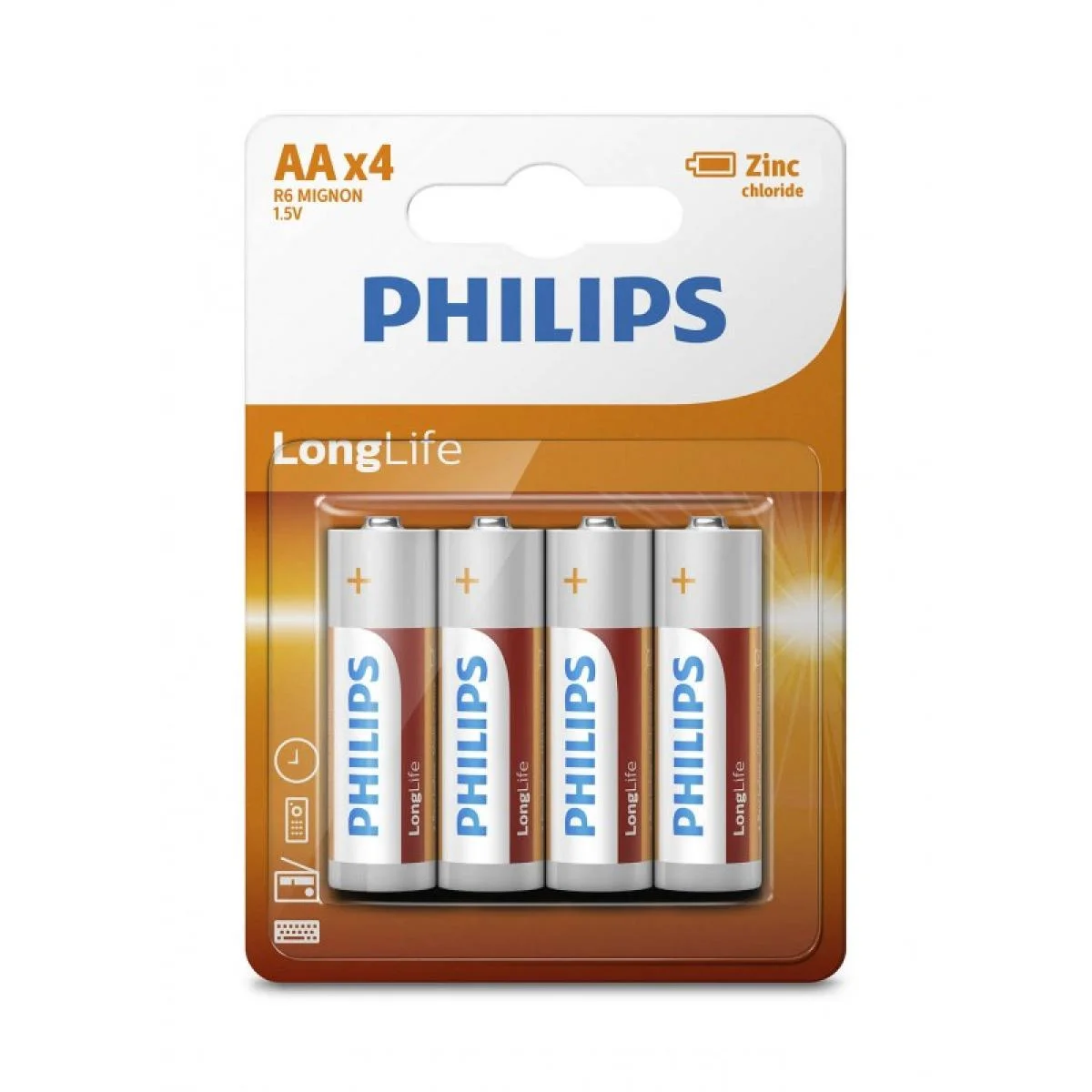 بطاريات Philips Long Life مقاس AA زنك كلوريد – عبوة 4 قطع