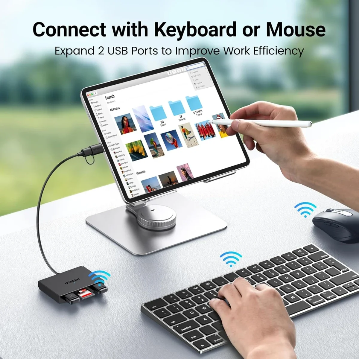 قارئ بطاقات Ugreen 4 في 1 USB-C وUSB-A لبطاقات SD وTF مع منفذي USB 3.0 بسرعة 5Gbps - Thumbnail 4