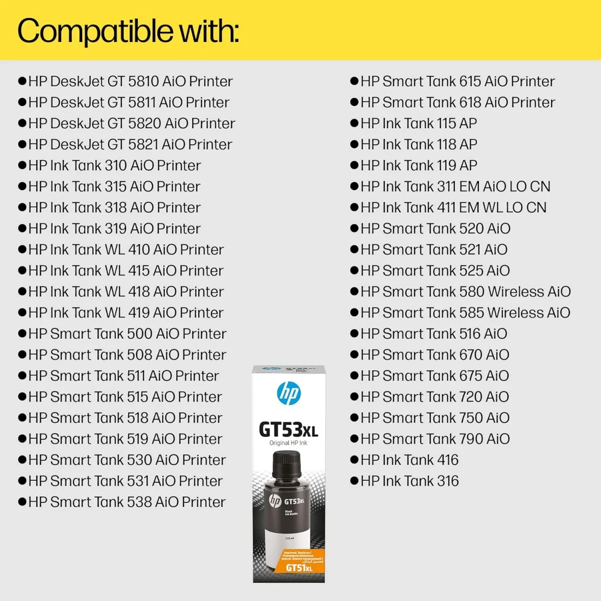 HP GT53XL Genuine Refillable Black Ink Cartridge 135ml for Ink Tank Printers - Thumbnail 3