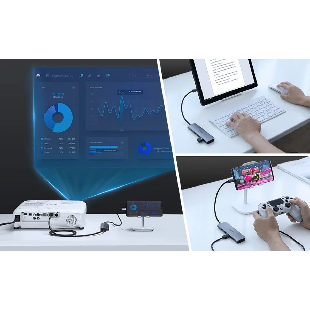 موزع Ugreen 50209 USB-C 5 في 1 مع HDMI بدقة 4K@30Hz و3 منافذ USB 3.0 وشحن PD بقدرة 100 واط - Image 4