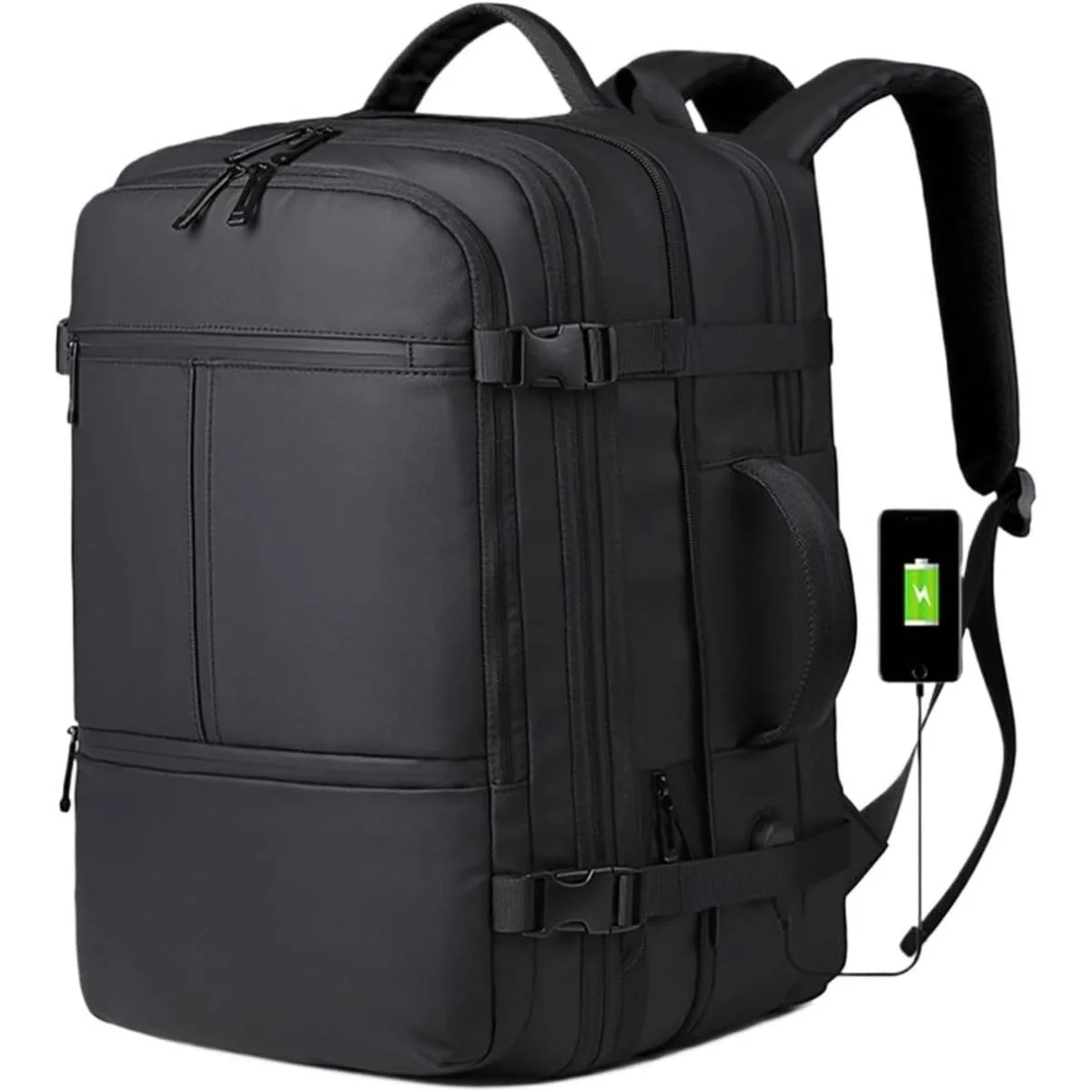 حقيبة ظهر DTBG D-9902W للابتوبات حتى 17 إنش، 40 لتر، منفذ شحن USB، مقاومة للماء، أسود - Image 2