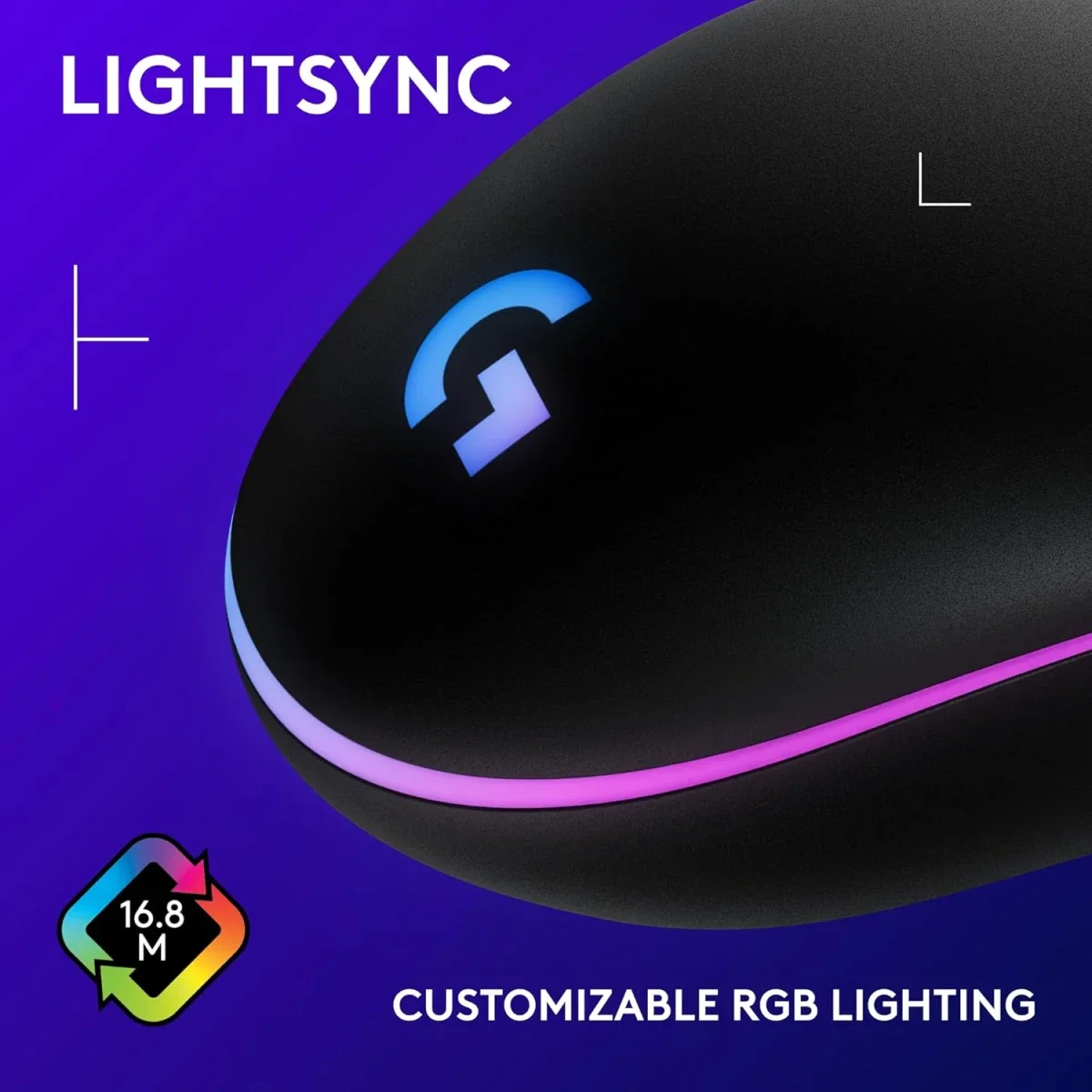 ماوس ألعاب Logitech G203 LIGHTSYNC RGB سلكي بدقة 8000 DPI، أسود - Thumbnail 4