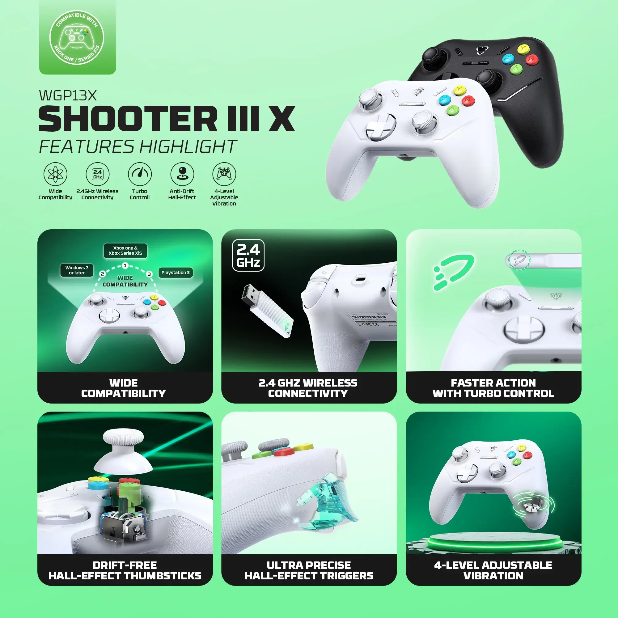 يد تحكم ألعاب لاسلكية باللون الأبيض Fantech WGP13X Shooter III X  - Thumbnail 6