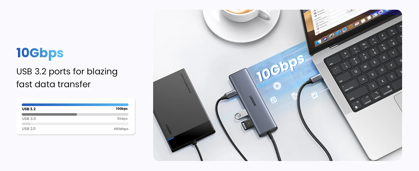 Ugreen 6-in-1 USB-C Hub to Ethernet Adapter with 10Gbps USB 3.2 and Gigabit RJ45 - Image 14
