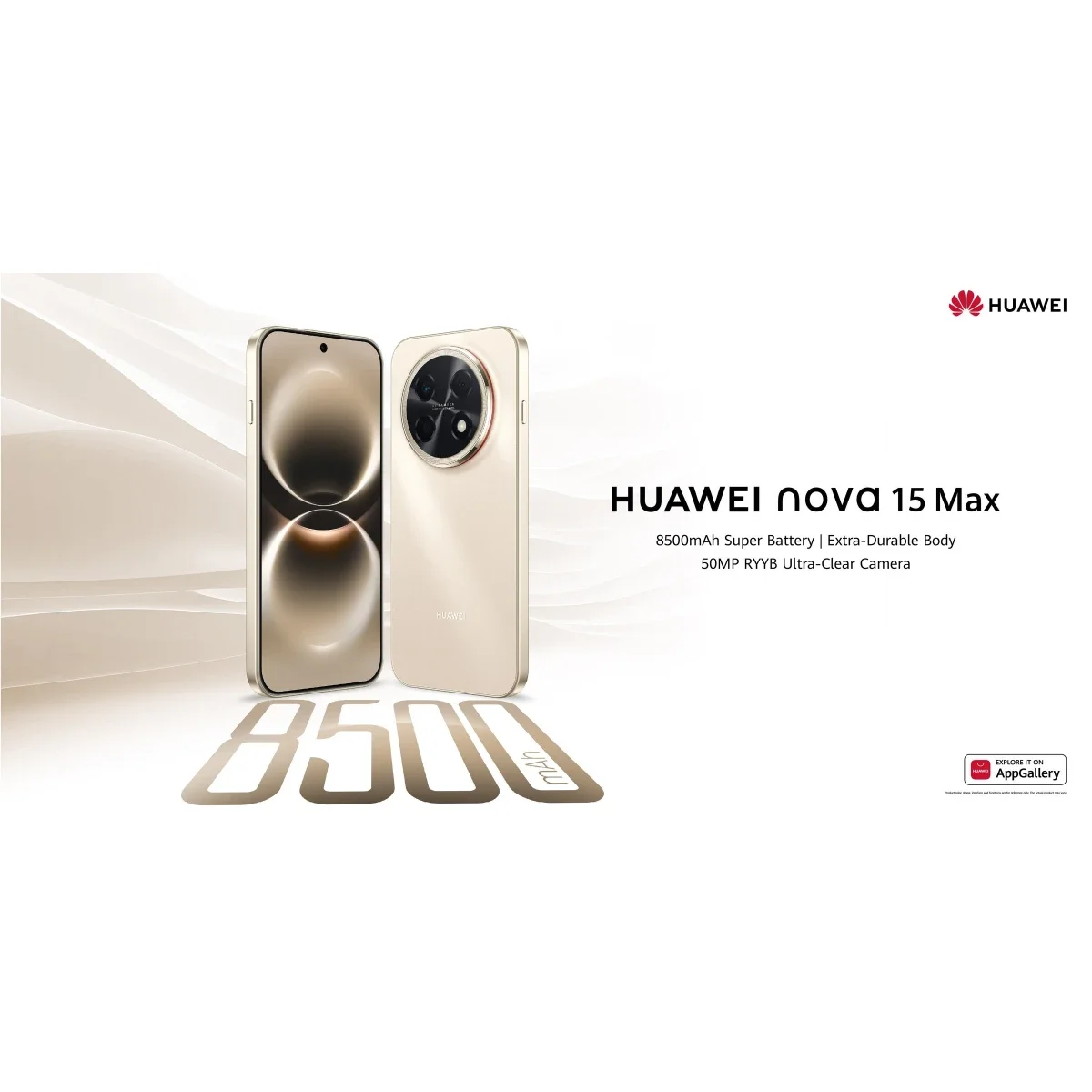 HUAWEI nova 15 Max Dual SIM Smartphone, 8GB RAM, 256GB Storage, 120Hz OLED, 50MP Camera, Golden Black - Thumbnail 3