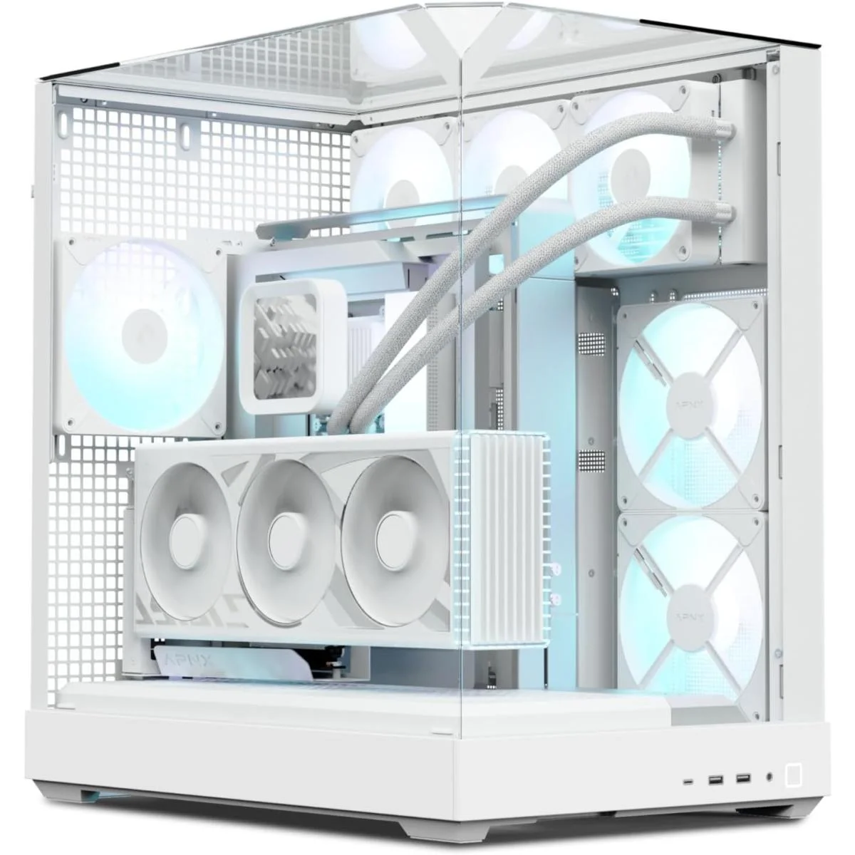 APNX V2 White ATX Mid-Tower Panoramic Tempered Glass Gaming Case with 4 x 140mm ARGB Fans - Thumbnail 2