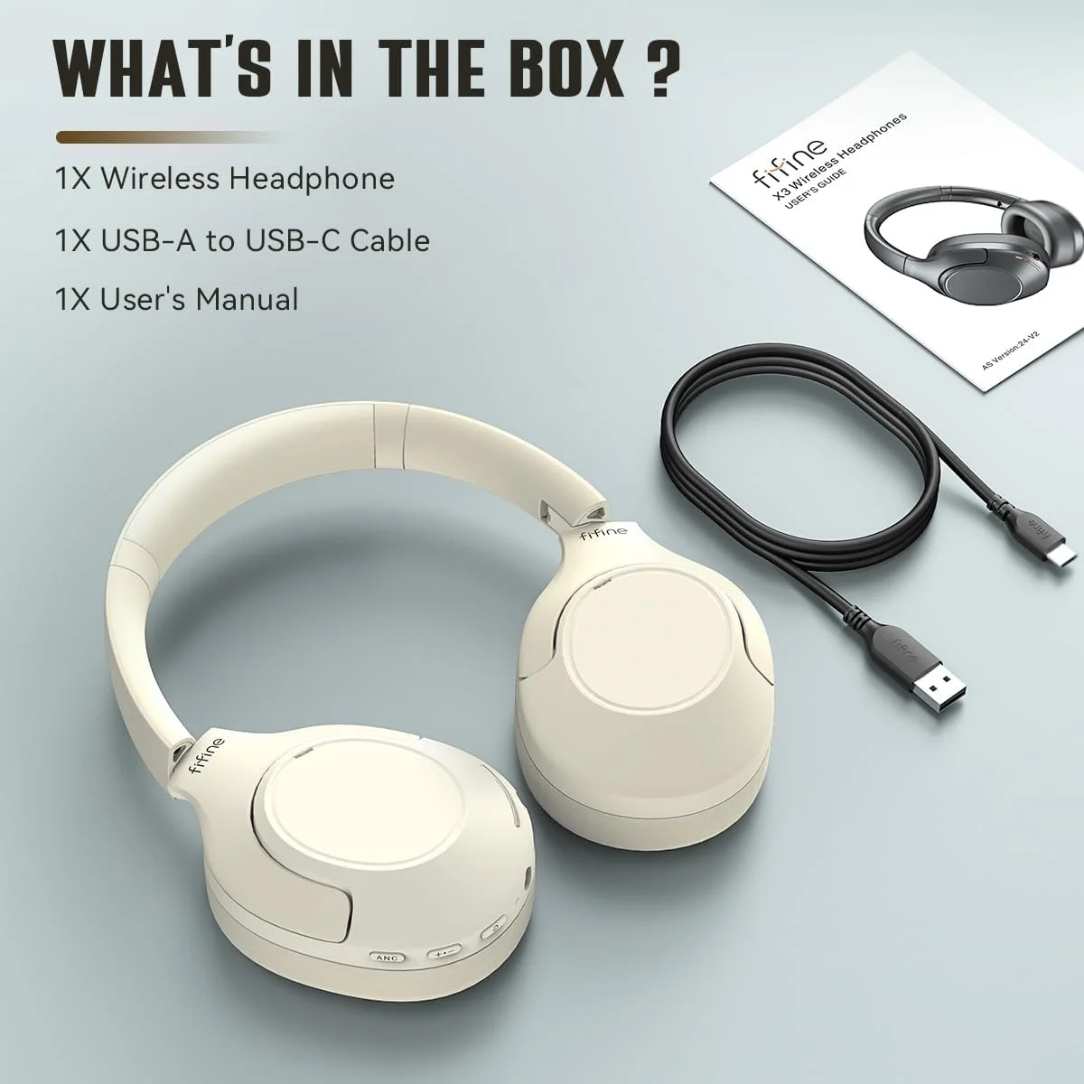 سماعة رأس فوق الأذن FIFINE X3W لاسلكية مع إلغاء الضوضاء النشط وBluetooth 5.3 وميكروفون بوم قابل للفصل - أبيض - Image 3