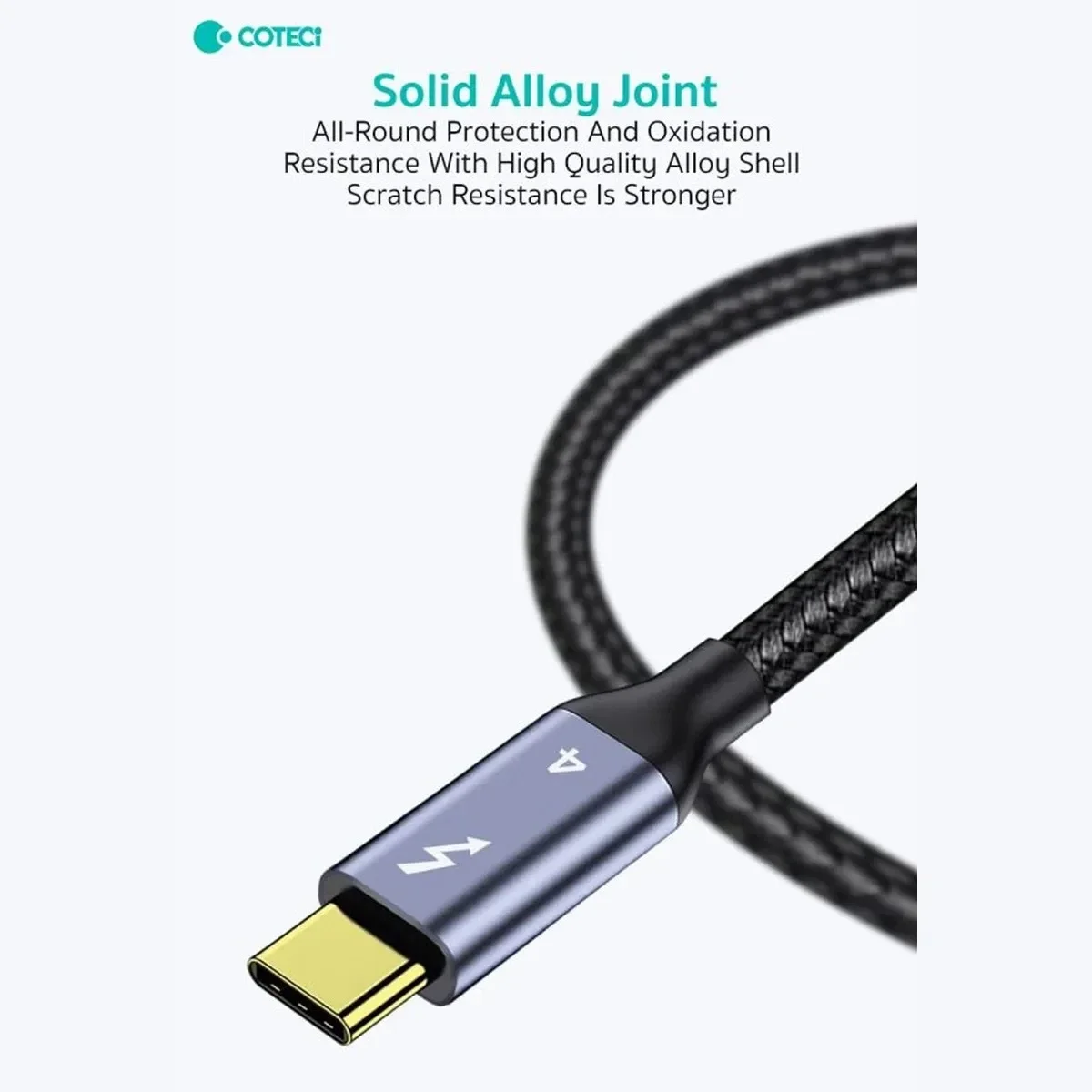 كابل Coteci 87304 Thunderbolt 4 من USB-C إلى USB-C بطول 1 متر بسرعة 40Gbps ودقة 8K أسود - Thumbnail 3