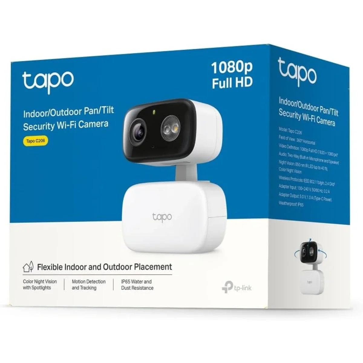 TP-LINK Tapo C206 Mini Indoor & Outdoor Security Camera, 1080p, 360° Coverage