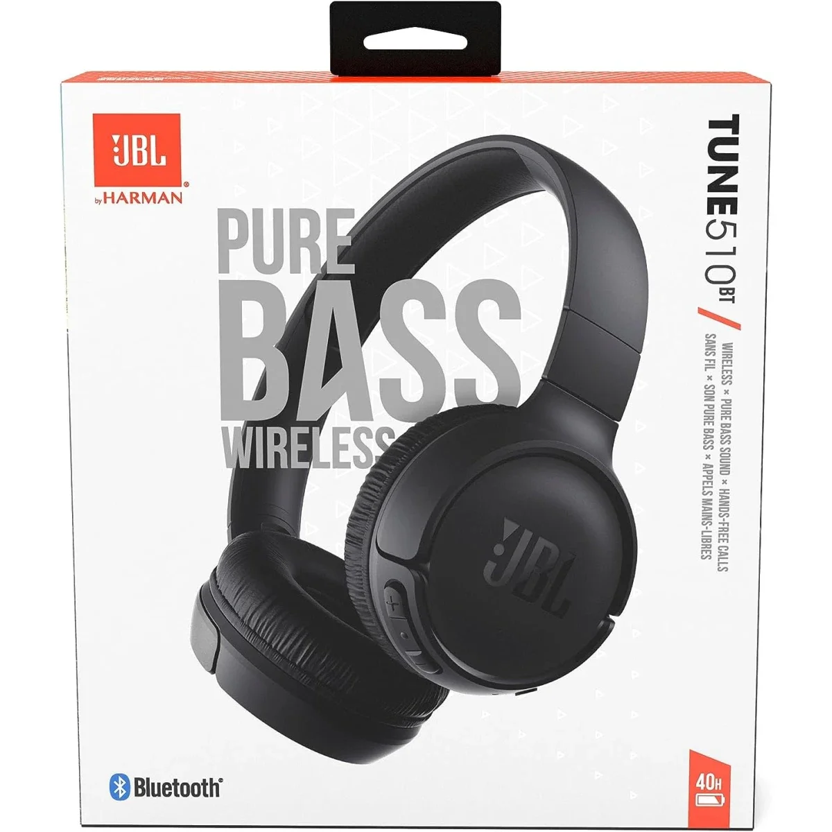 سماعة رأس JBL Tune 510BT على الأذن، بلوتوث 5.0، صوت Pure Bass، مكالمات دون استخدام اليدين، بطارية 40 ساعة - أسود