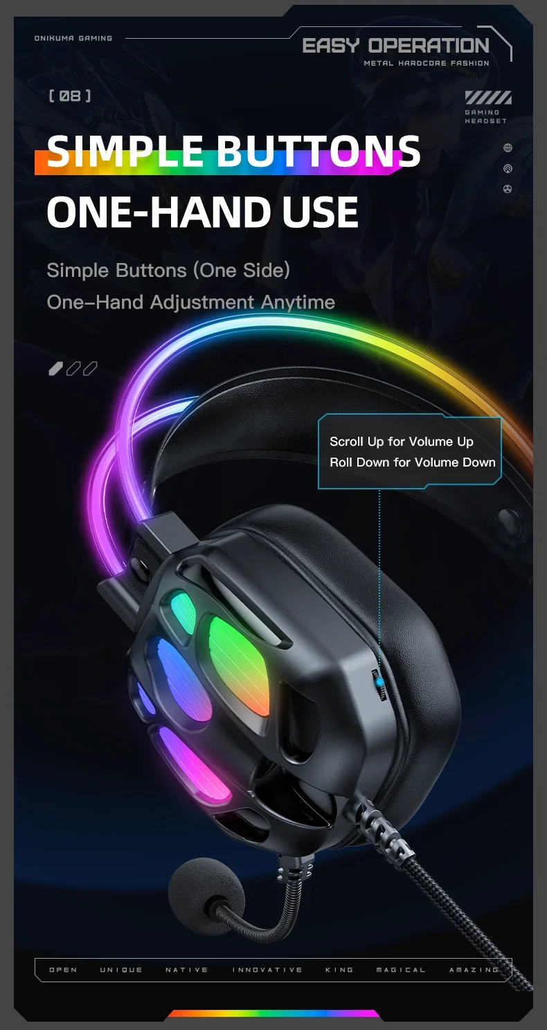 ONIKUMA X89 Gaming Headset with 3.5mm Jack, Surround Sound and RGB Lighting - Black - Thumbnail 18
