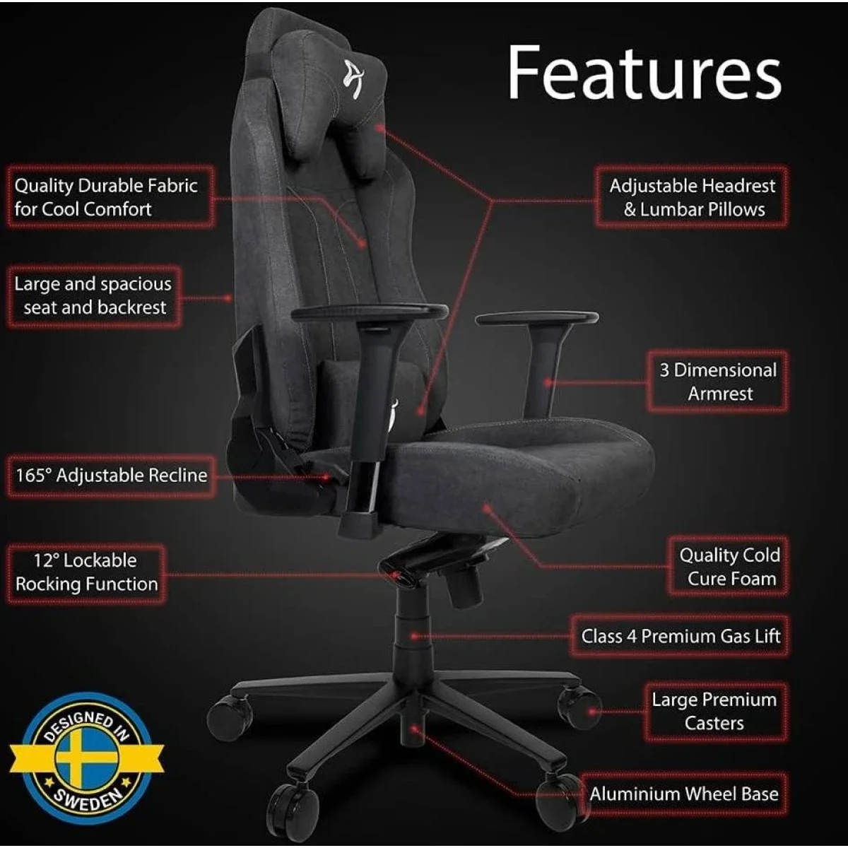 Arozzi Vernazza Soft Fabric Gaming Chair with 3D Armrests - Pure Black - Image 2