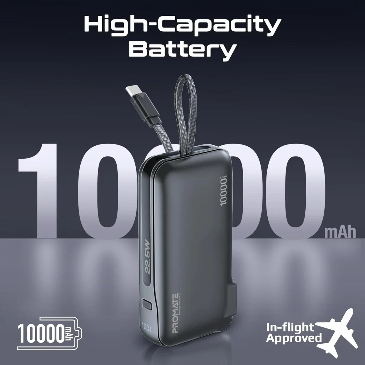 Promate PowerPack-10C 10000mAh Dual-Mode AC/DC Power Bank Charger, 20W USB-C, 22.5W USB-A, Black - Image 5