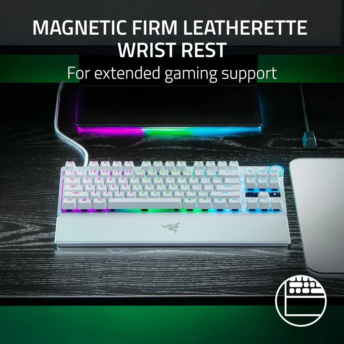 كيبورد ألعاب Razer Huntsman V3 Pro TKL بمفاتيح بصرية تناظرية - أبيض - Thumbnail 7