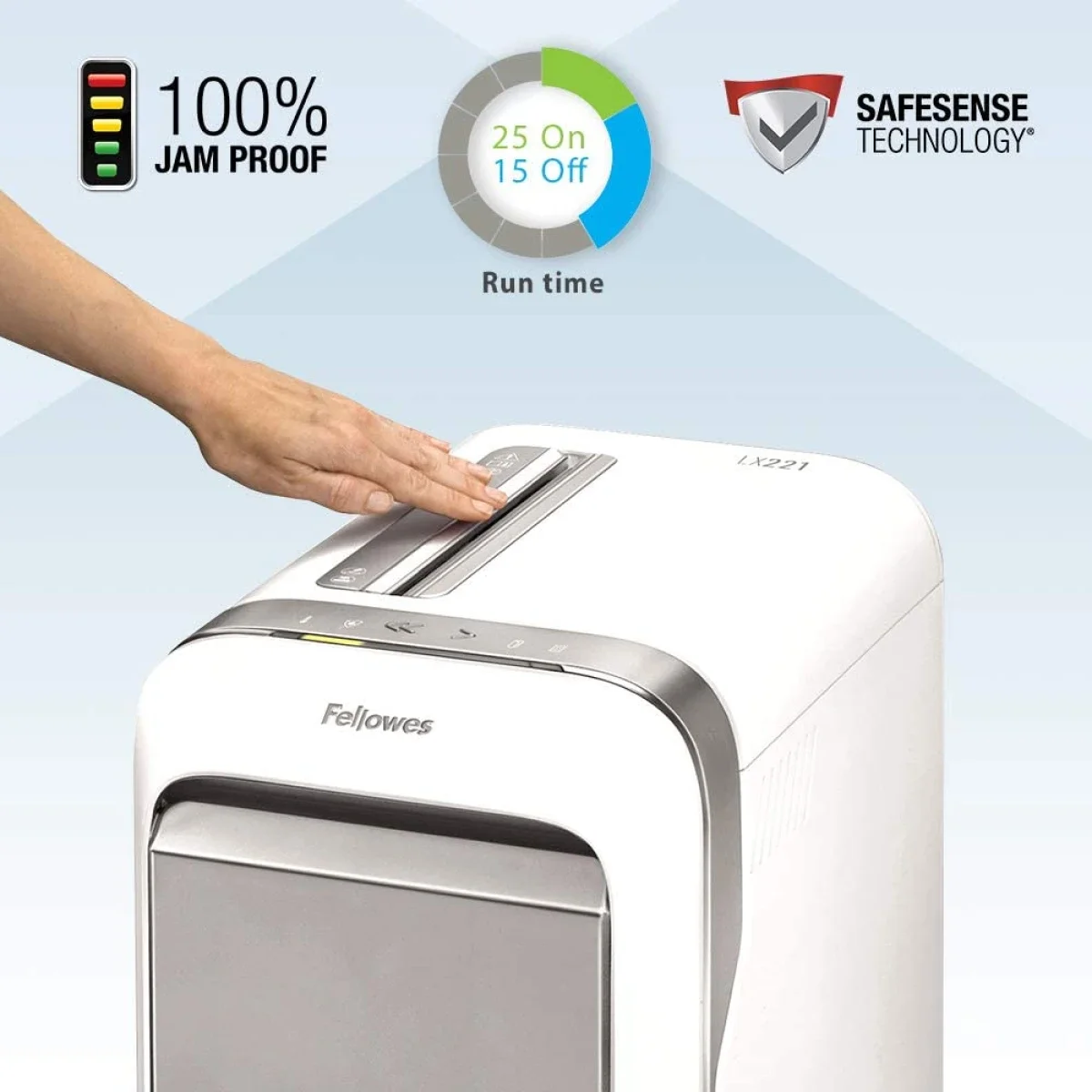 آلة فرم الورق Fellowes Powershred LX221 بتقطيع دقيق، 20 ورقة، مقاومة للانحشار بنسبة 100% - Image 6