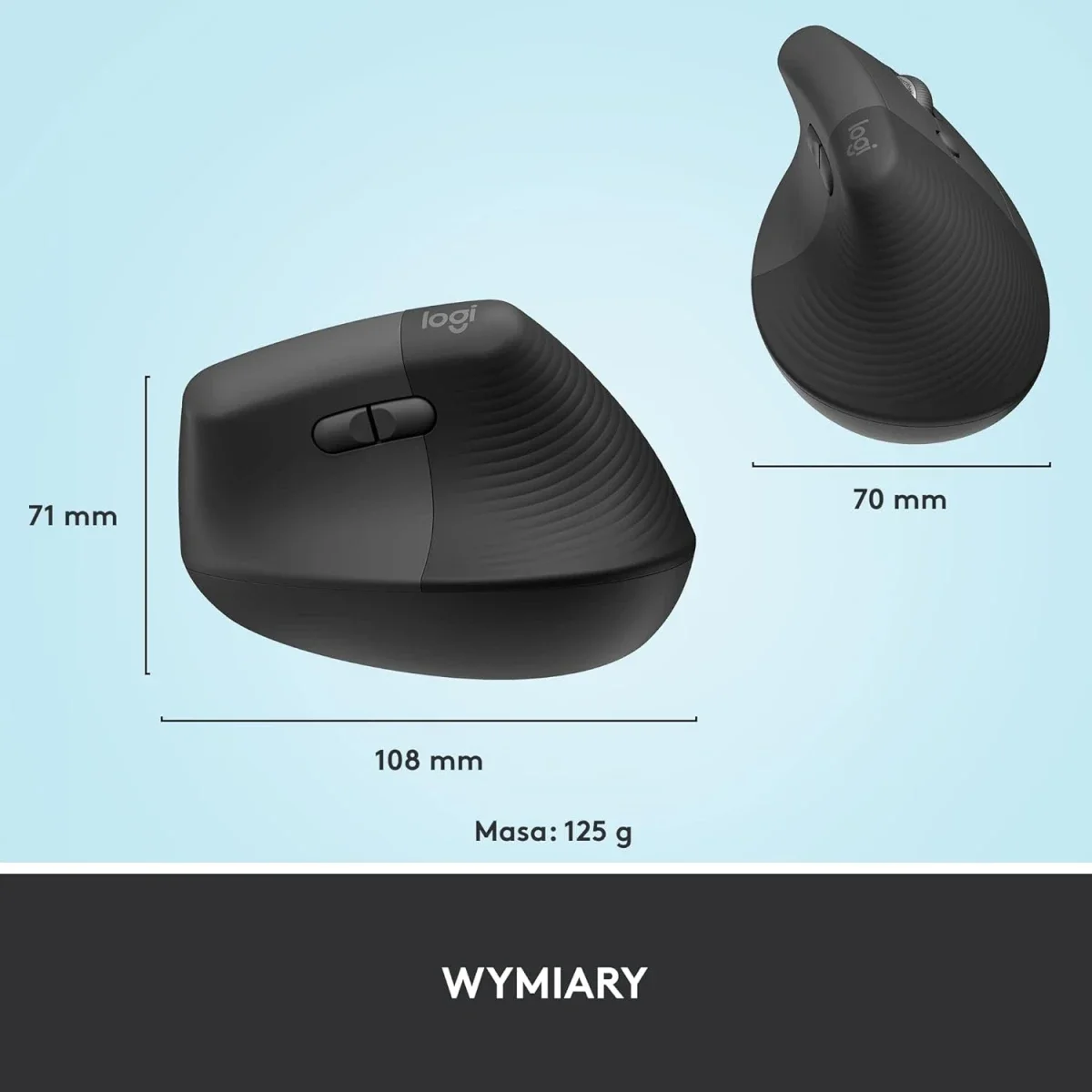 Logitech Lift Vertical Ergonomic Wireless Mouse, Graphite, 4 Buttons - Thumbnail 6