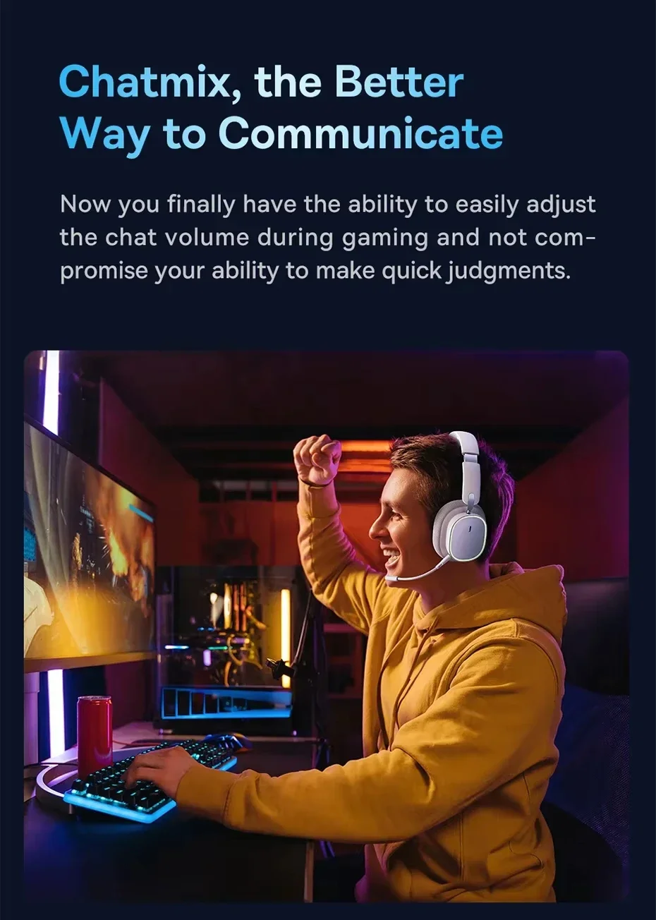 Baseus GH02 Wireless Gaming Headphones with ANC, RGB, 40mm Drivers and 40-Hour Playtime - White - Thumbnail 12