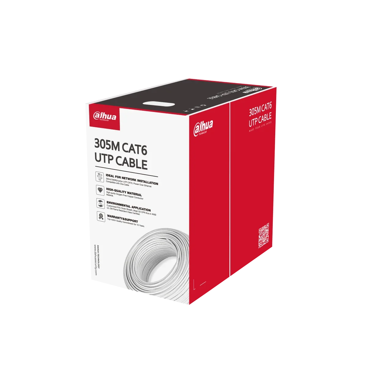 كيبل شبكة Dahua DH-PFM920I-6UN-CN Cat6 UTP بطول 305 متر، 24AWG، محتوى نحاس مرتفع، رمادي