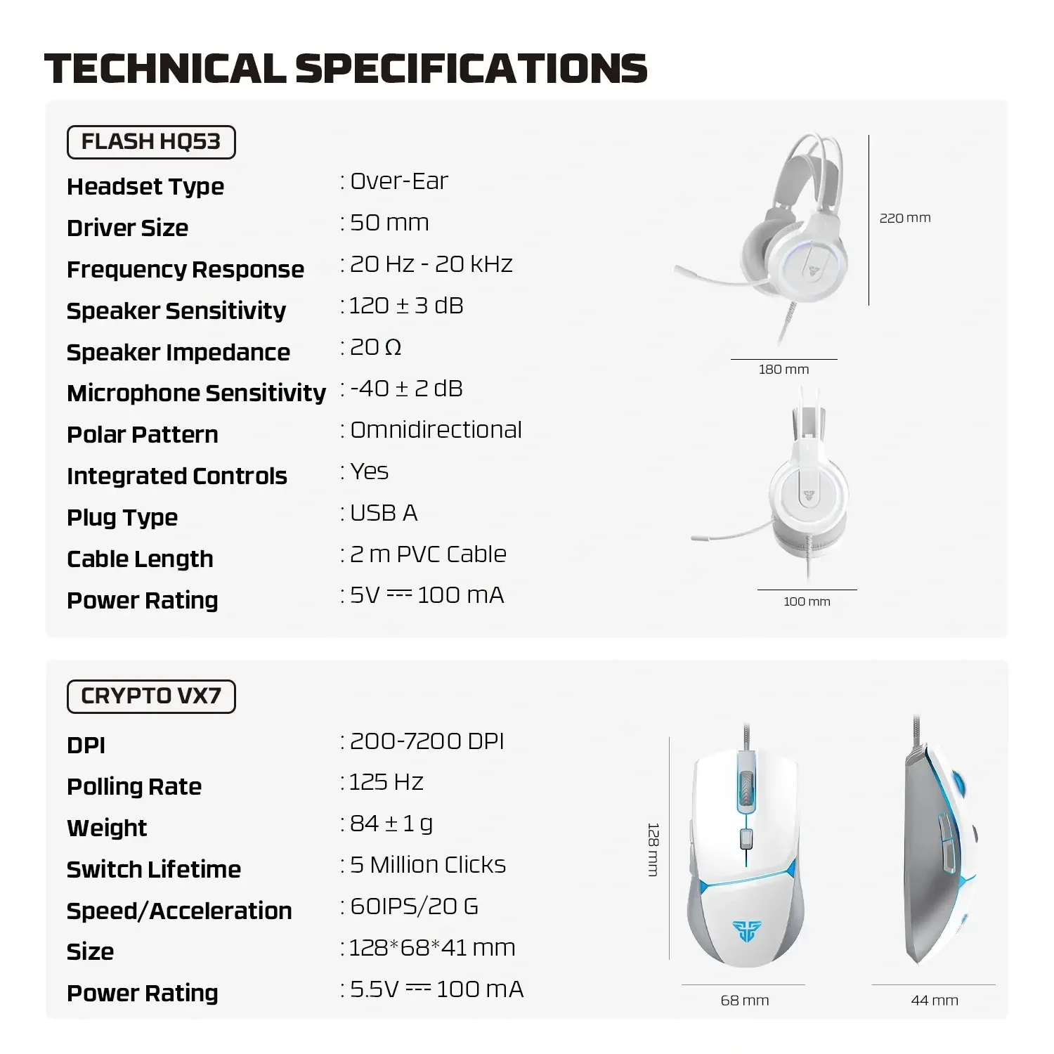 طقم ألعاب Fantech P51 5 في 1 باللون الأبيض كيبورد وماوس وماوس باد وسماعة وحامل سماعة - Thumbnail 10