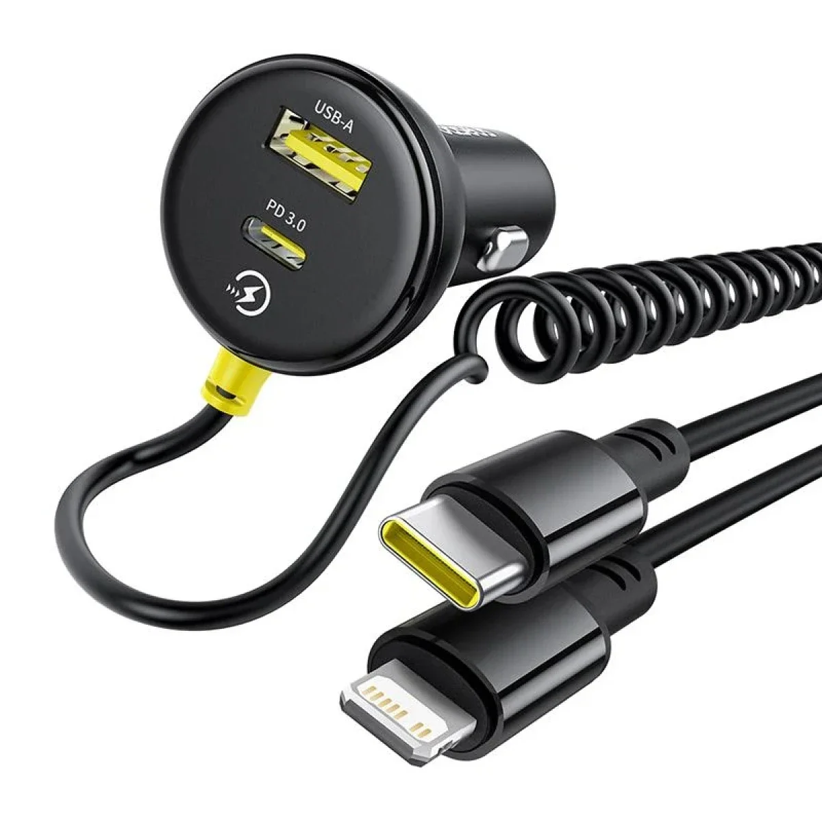 Baseus Circular 60W Car Charger with USB-C & Lightning Cables, USB-A & USB-C, Black - Image 5