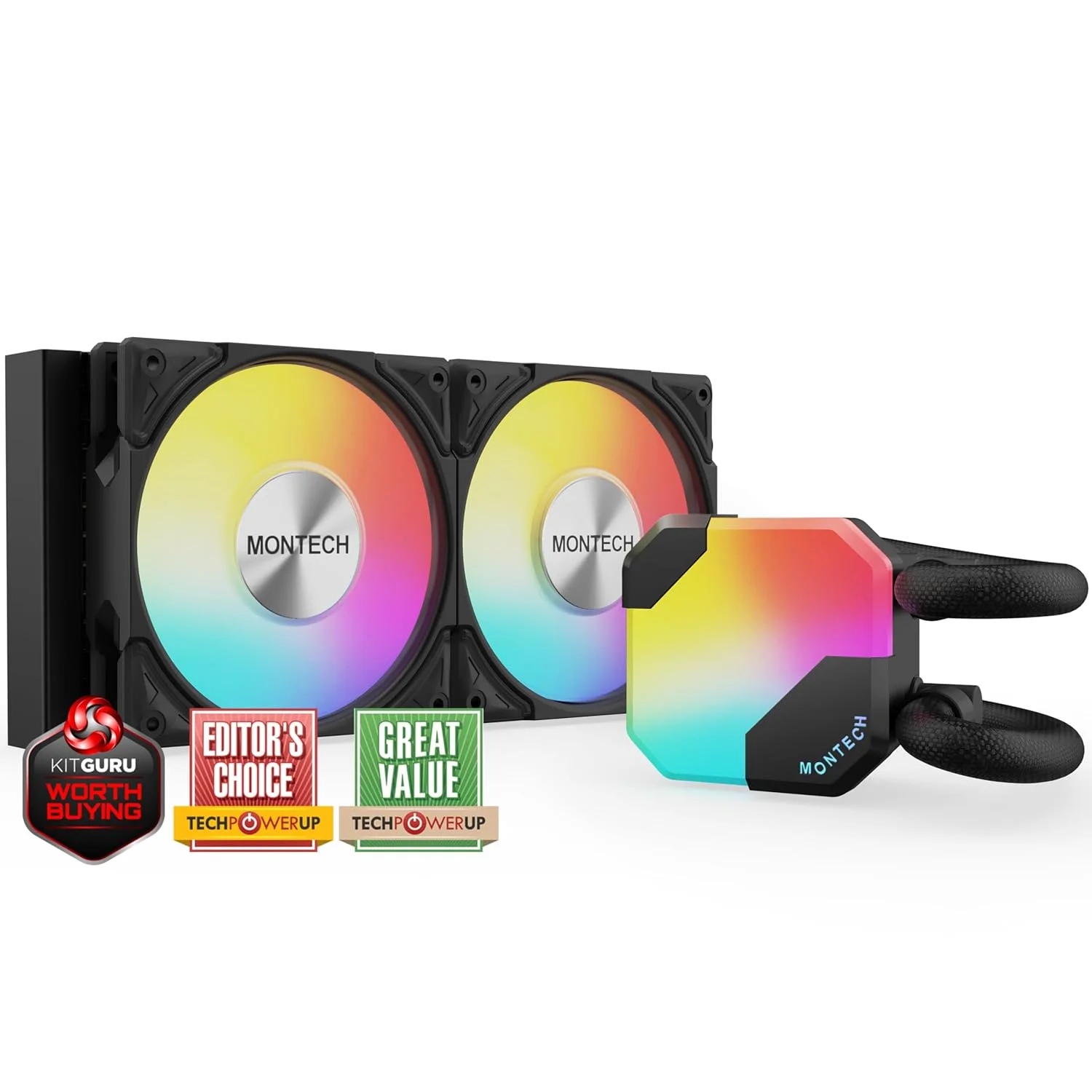 مبرد معالج سائل Montech HyperFlow ARGB 240 بنظام AIO، مضخة 3100 RPM، متوافق مع Intel وAMD، أسود